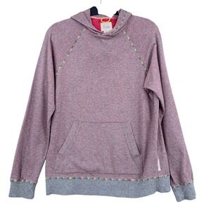 Koto Hoodie Pullover Women Small P 100% Cotton Pink Gray Rainbow Stitching
